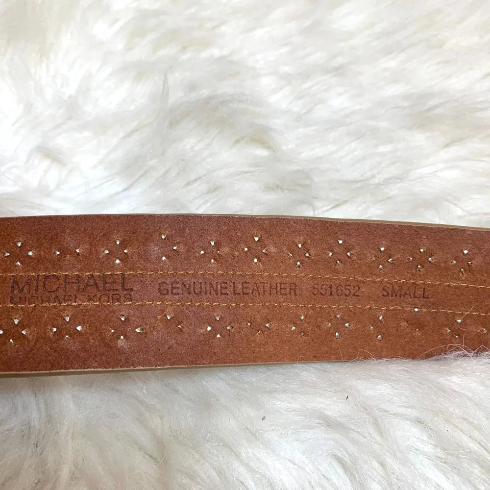 MICHAEL KORS Gold Leather Vintage Studded Belt Silver Buckle Sz SMALL